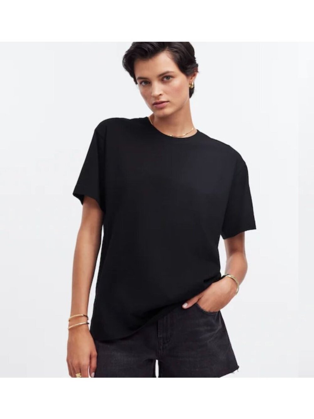 NWT Madewell Cotton Relaxed Oversized Tee in Jet Black - Size: Small